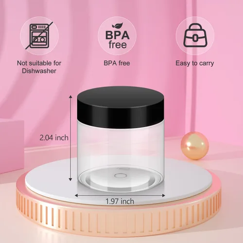 Miniatura 4 de Loretoy Paquete de 36 tarros de plástico de 2 onzas con tapas, sin BPA, reutilizables, rellenables, recipientes de cosméticos transparentes