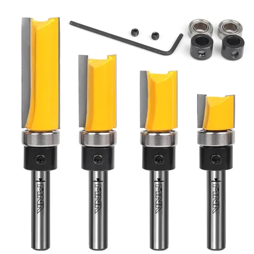 MNA Juego de 4 brocas para rodamientos superiores, juego de brocas para enrutador con borde empotrado, vástago de 1/4 de pulgada. Ideal para bordes,