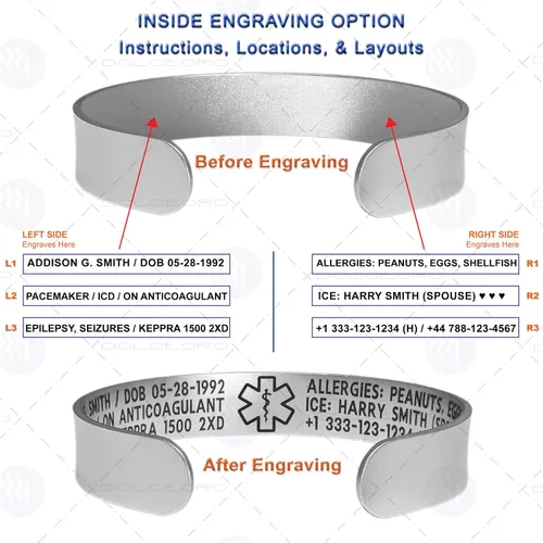Miniatura 10 de Pulsera de identificación de alerta médica, acero inoxidable 316L, personaliza y personaliza, selecciona un tamaño de muñeca, de 6 a 9 pulgadas