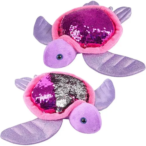 Miniatura 4 de Zugar Land Peluche reversible de tortuga marina con lentejuelas (11 pulgadas), diseño de lentejuelas reversibles, color rosa intenso/plateado