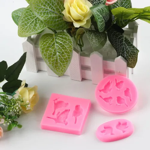 Miniatura 5 de Mujiang Moldes de silicona para fondant de pájaro 3D para decoración de tartas, chocolate, caramelo, resina, polimérica, juego de 3 Estilo b