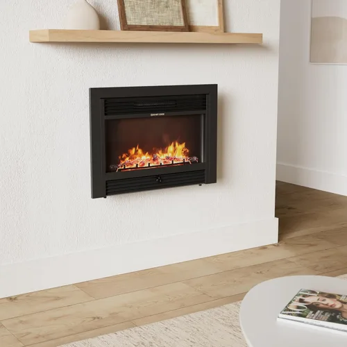 Miniatura 2 de Giantex Inserto de chimenea eléctrica de 28.5 pulgadas, empotrado/montado en la pared, chimenea independiente con control remoto, 3 llamas