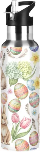 Stainless Steel Vacuum Insulated Water Bottle 20 Oz, BPA-Free Sport Water Bottle for Gym Outdoor Travel School, Watercolor Rabbits