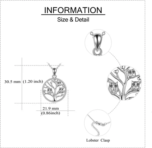 Miniatura 3 de Owl Gift for Women Owl Tree of Life Pendant Necklace for Women 925 Sterling Silver Tree of Life Owl Jewelry Gift for Women Mother