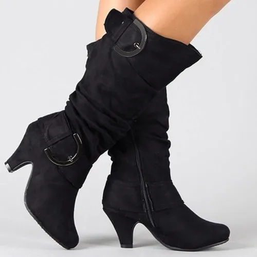 Miniatura 3 de Botas de media pantorrilla para mujer, botas de tacón bajo, con cremallera, clásicas, puntera puntiaguda, ligeras, botas de invierno de moda 2022