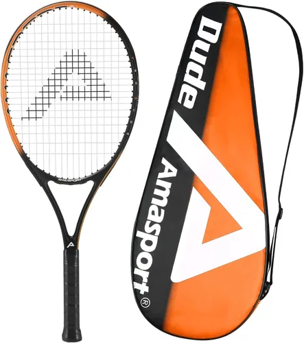 AMA SPORT Adult Tennis Racket - Pre-Strung Light Balance 27 inch Tennis Racquet for Women and Men Grip Size 2-4 1/4" Naranja