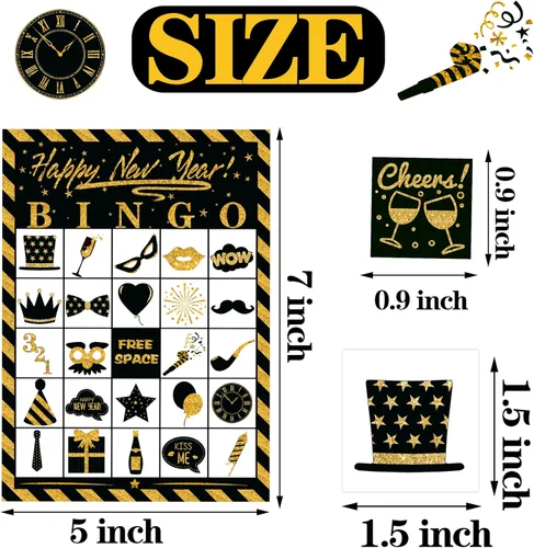 Miniatura 2 de Joy Bang Juegos de Año Nuevo para niños y adultos, tarjetas de bingo de Año Nuevo, 24 jugadores para familiares y amigos, grupo grande, actividades