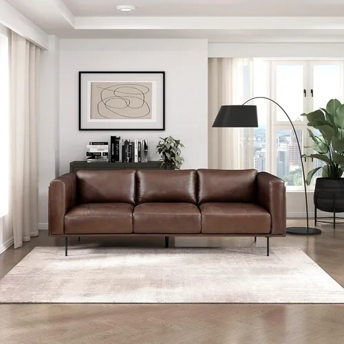 Miniatura 7 de Lexicon Sofá de cuero de grano superior, sofá moderno, sofá de gran tamaño con marco de madera maciza y patas de metal, sofás de cuero para sala