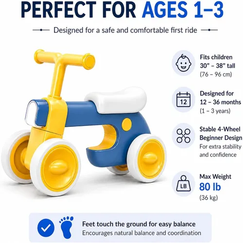 Miniatura 8 de Henry & Colin Bicicleta First Balance para niños de 1 año, bicicleta de 4 ruedas con luces divertidas y música, asiento suave, juguete sin pedales