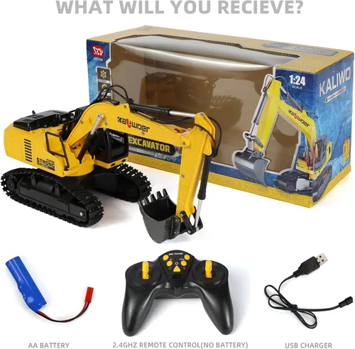 Miniatura 2 de Excavadora de control remoto para niños, vehículo de construcción de cubo de metal, incluye 2 baterías recargables para más de 40 minutos de juego