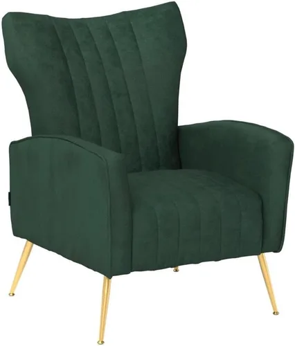 Miniatura 5 de Silla decorativa curvada copetuda con patas de metal doradas de terciopelo tapizado con brazo tapizado para club, ocio, silla moderna para sala