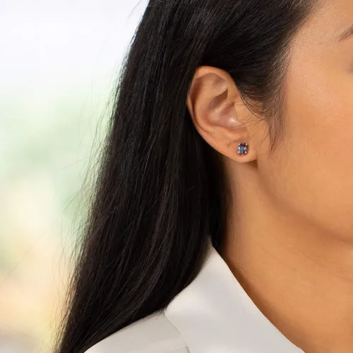 Miniatura 5 de Peora Aretes solitarios clásicos de oro amarillo macizo de 14 quilates para mujer, con forma ovalada de 0.276 x 0.197in, 2 quilates en total, parte