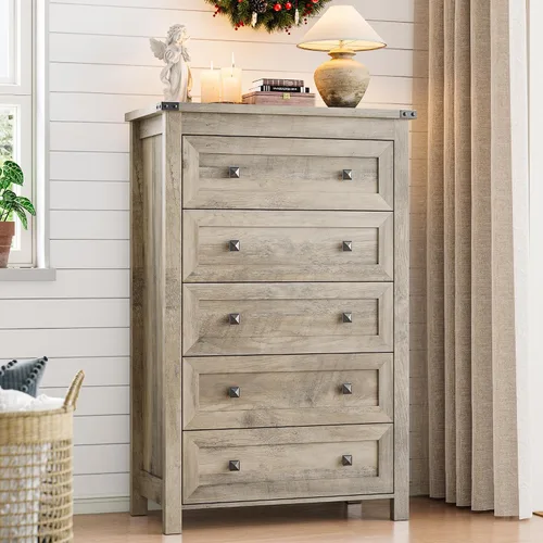 Miniatura 33 de Cómoda para dormitorio con 6 cajones, cómoda de madera de granja, soporte de TV ancho con mango de metal, organizador de ropa moderno para pasillo