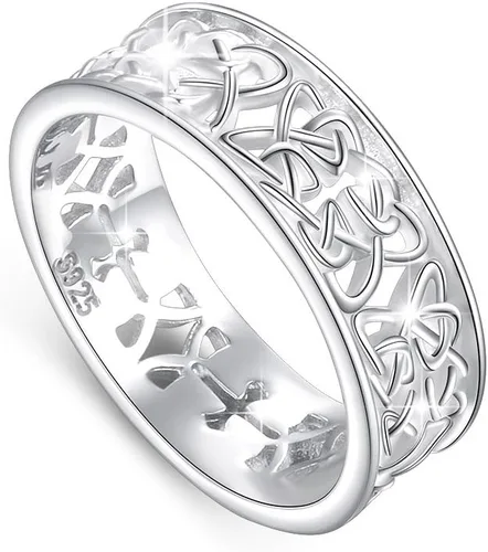 DAOCHONG Anillo de plata de ley 925 sin níquel con nudo celta tejido de buena suerte irlandés de amor para mujer, talla 5-11, Metal precioso, Sin