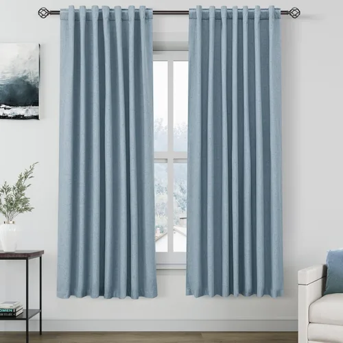 Miniatura 80 de Cortinas de lino 100% opacas para dormitorio, 102 pulgadas de largo, con pestaña trasera, bolsillo para barra, paneles acústicos con aislamiento