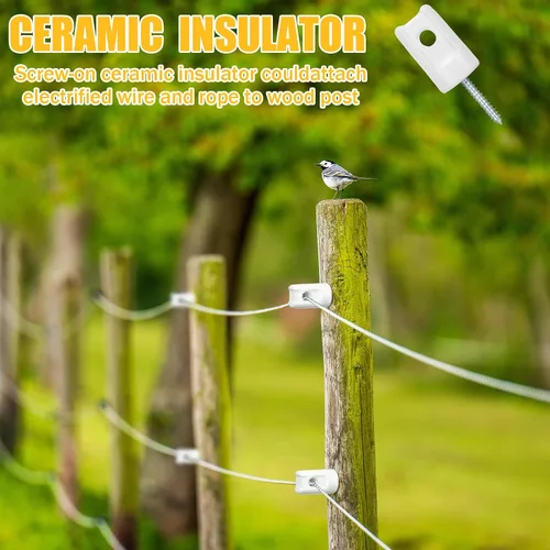 Miniatura 6 de Blulu Paquete de 50 aisladores eléctricos de cerámica para cercas aislantes de cerámica resistentes de tornillo de retardo de porcelana para postes