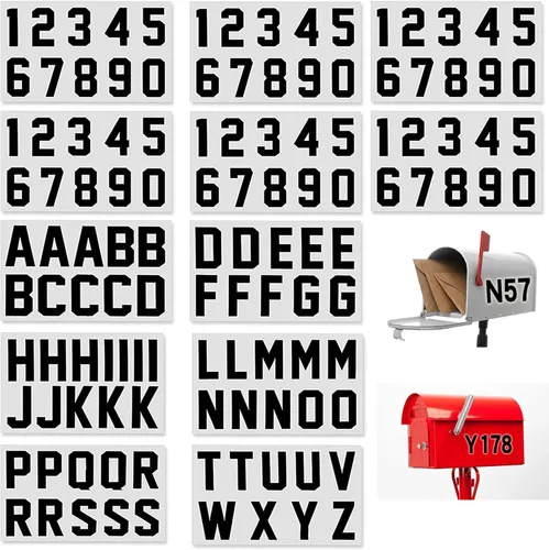Miniatura 9 de 120 calcomanías reflectantes de números y letras para buzón, calcomanías autoadhesivas de 2 pulgadas con letras mayúsculas, calcomanías digitales