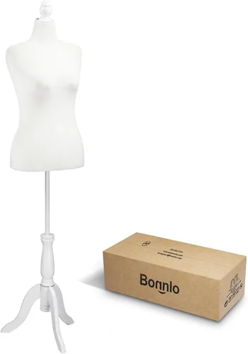 Bonnlo Forma de Vestido Femenino Maniquí Torso Pinchable con Base de Trípode de Madera (Blanco, 14-16)