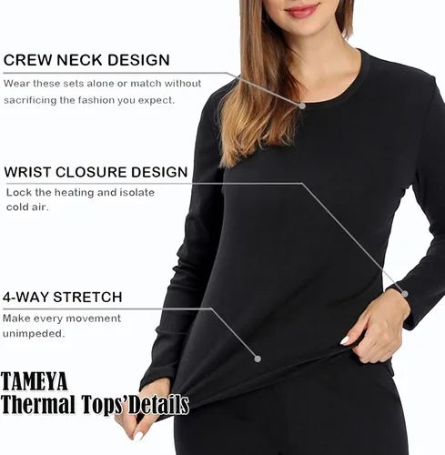 Miniatura 2 de TAMEYA Ropa interior térmica ultra suave para mujer, juego de 2 pantalones largos con forro polar, capa base para clima frío, parte superior e