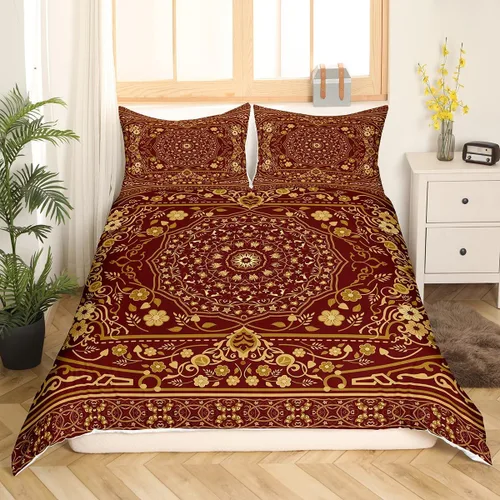 Miniatura 18 de Juego de funda de edredón persa individual, juego de ropa de cama exótica bohemio, azul, amarillo, degradado, rojo, floral, bohemio, tribal, encaje