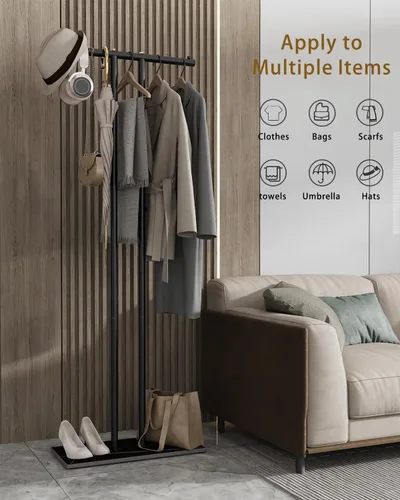 Miniatura 4 de OUTBROS Perchero de metal grande independiente con base de roca, almacenamiento de ropa de pie para interiores, 23.6 pulgadas de ancho, resistente