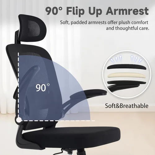 Miniatura 4 de Silla de oficina ergonómica con soporte lumbar ajustable, silla de escritorio de oficina con reposacabezas ajustable, malla transpirable, cojín