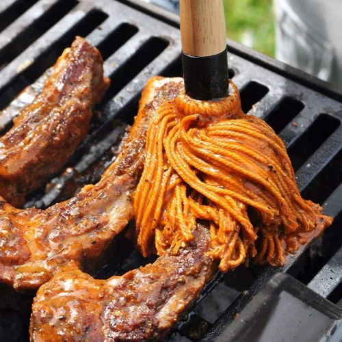 Miniatura 4 de Hedume Paquete de 2 trapeadores para barbacoa con 6 cabezales de repuesto adicionales, trapeador de madera para parrilla, mango largo de madera