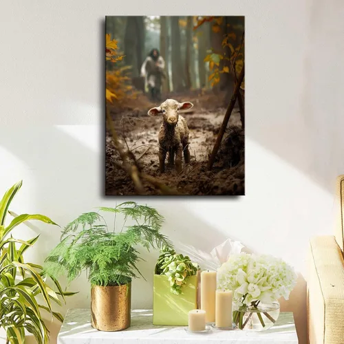 Miniatura 2 de Decoración de pared religiosa para sala de oración, arte de pared cristiano para decoraciones de Navidad, lienzo de Jesús y cordero, impresión