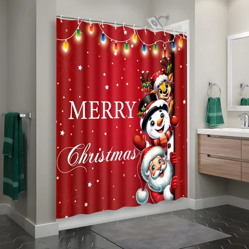 Miniatura 6 de Tieshankao Cortina de ducha de Navidad, Papá Noel, muñeco de nieve, reno, decoración de baño con 12 ganchos, 72 x 72 pulgadas, decoraciones navideñas