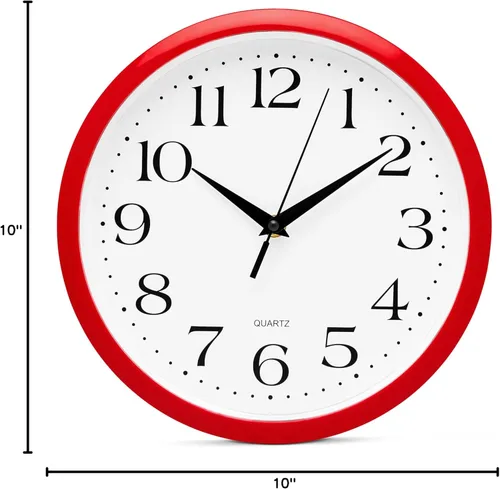 Miniatura 5 de Bernhard Products - Reloj de cuarzo de pared rojo, silencioso, sin tictac, 12 pulgadas, a pila, redondo, fácil de leer