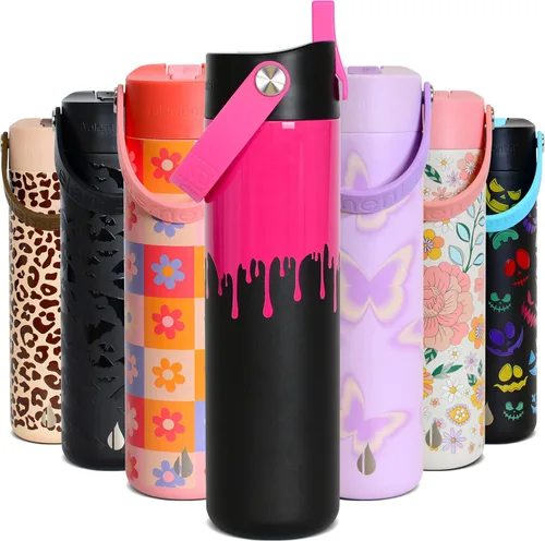 Miniatura 32 de Elemental Botella de agua aislada de 24 onzas con popote, botellas de agua con núcleo de acero inoxidable 100% a prueba de fugas para viajes, Beige