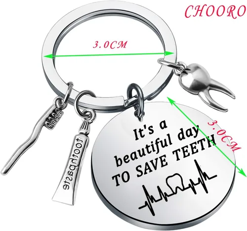 Miniatura 2 de CHOORO Llavero dental con texto en inglés It's a Beautiful Day to Save Teeth