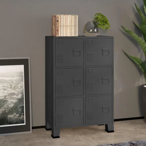 Miniatura 21 de Cabient de almacenamiento de metal de estilo industrial con 2 estantes, archivador de acero blanco con 6 puertas para oficina en casa, garaje