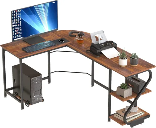 Weehom Escritorio reversible en forma de L con estantes, escritorio de esquina grande para computadora, escritorio de juegos para oficina en casa,