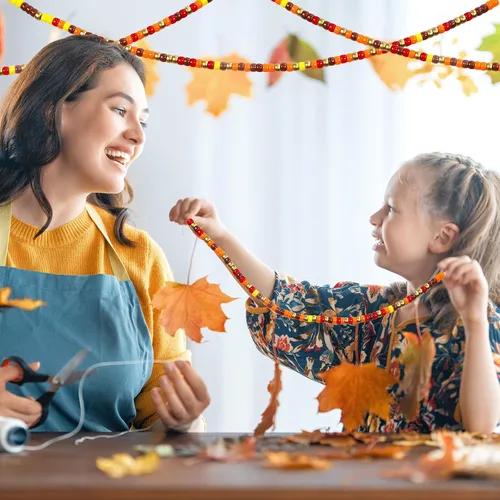 Miniatura 6 de Whaline 1000 cuentas de pony de otoño con 100 tallos de chenilla, limpiadores de tuberías de 6 colores, cuentas de plástico para manualidades
