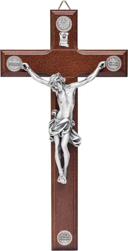 Mondo Cattolico - Crucifijo de pared Crucifijo Católico Benedicto durante el Ángelus del Papa, Cruz decorativa de madera para la pared con cuatro
