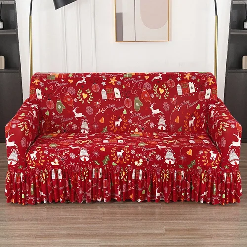 Miniatura 9 de Yiran - Funda de sofá verde de Navidad, protector de muebles para niños y mascotas con Santa Claus impreso, funda elástica para sofá de 3 plazas