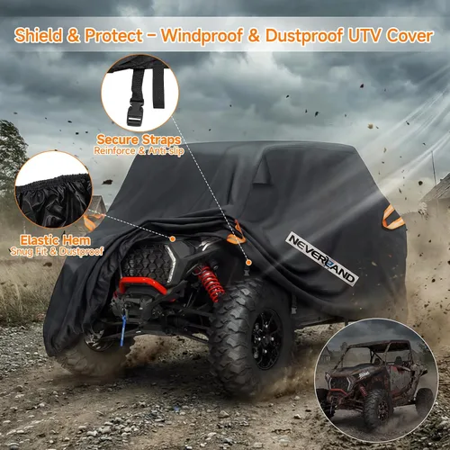Miniatura 6 de NEVERLAND cobertor impermeable universal UTV para vehículo utilitario, también para Polaris Can-Am, Yamaha, Honda, Suzuki, BMW y Kawasaki, Negro