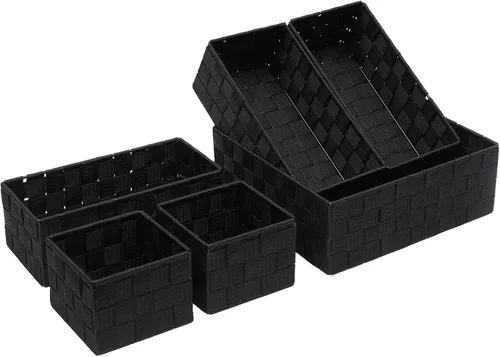 Miniatura 12 de Juego de 4 cestas de almacenamiento tejidas de polipropileno con marco de metal, cajas de tela apilables para cajones, armario, estante, guardería