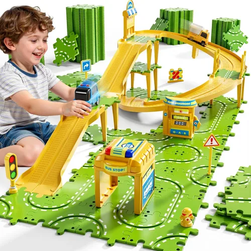Juego de Pistas de Carreras de Coches de Rompecabezas Grande de 3 Niveles para Niños de 3-5, Juego de Jugar con Pistas de Coches de Rompecabezas,