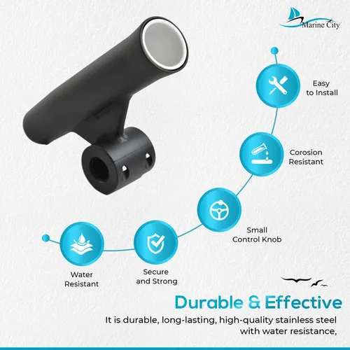 Miniatura 4 de MARINE CITY Adjustable Fishing Rod Holders, Black Aluminum, Durable & Corrosion-Resistant, Fits 7/8"-1" Rails, 10" Length, with White Vinyl Inserts