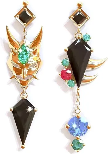 Juego de anime Genshin Impact Zhongli Keqing Mona - Aretes de joyería de moda para mujeres y niñas Metal Plata tibetana