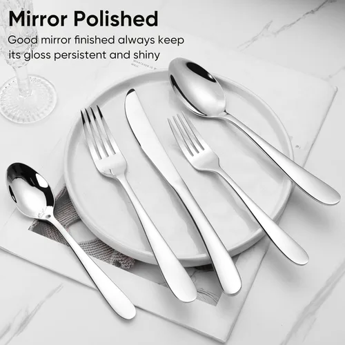 Miniatura 2 de Herogo Juego de cubiertos de acero inoxidable resistente, 20 piezas de cubiertos elegantes para 4, vajilla moderna para el hogar, restaurante, boda
