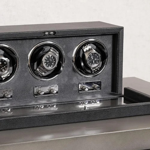 Miniatura 4 de ROTHWELL Bobinadora de reloj triple para relojes automáticos con motor silencioso con múltiples velocidades y ajustes de rotación (negrogris)