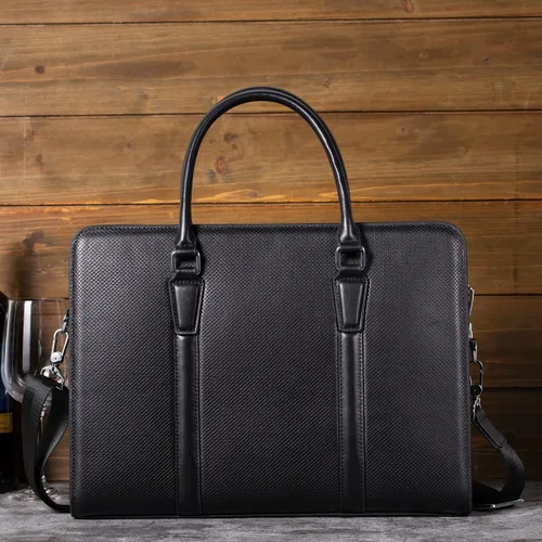 Miniatura 7 de Maletines de cuero genuino de 14 pulgadas para hombres bolsa de ordenador portátil con cerradura bolsa de mensajero de negocios