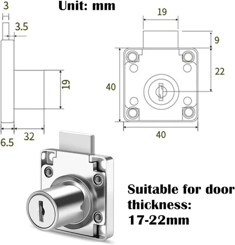 Miniatura 5 de Cerradura de cajón de gabinete, cerradura de buzón, modelo CT-138-22 para fijar documentos importantes y cajones