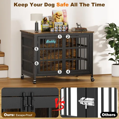 Miniatura 5 de EasyCom Mueble de jaula para perros de 41, 33 y 27 pulgadas, con etiqueta de nombre, resistente para perros medianos, jaula de metal resistente