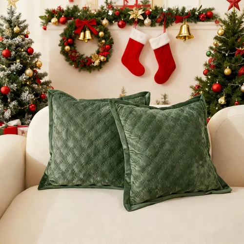 Miniatura 5 de Funda de Almohada Decorativa 18x18 1 Pieza Funda de Almohada Cuadrada de Terciopelo Suave Amigable con la Piel Proceso Cruzado Fundas de Cojín Verde