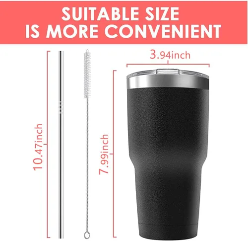 Miniatura 4 de Taza de viaje de acero inoxidable de 30 onzas con tapa, paquete de 6 vasos de doble pared aislados al vacío a granel con 6 pajitas, taza de café