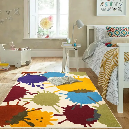 Miniatura 8 de STARUIA Alfombra de Área Colorida, Alfombra de Aula de 5'x7' para Niños, Alfombras Lavables con Salpicaduras de Pintura para Sala de Juegos, Tinta